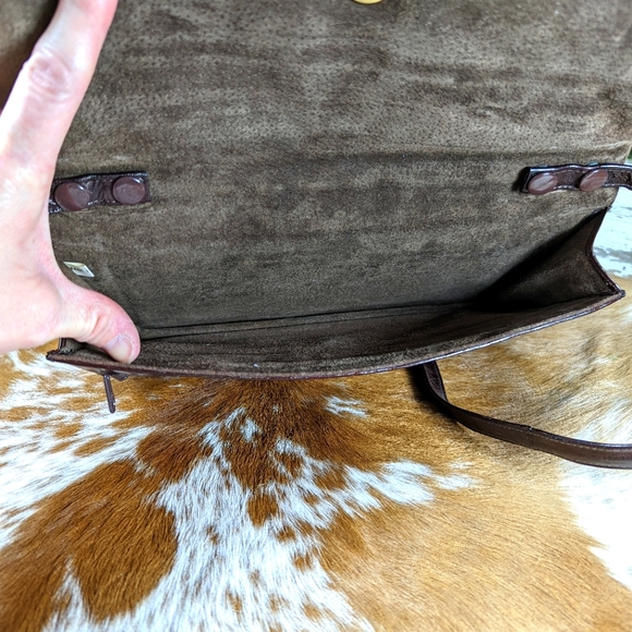 Eel Skin Vintage Brown Crossbody Clutch Bag Purse 1980's - Picture 6 of 8